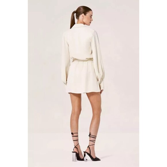 Alexis Levina Ivory Long Sleeve Mini Shirt Dress Elastic Waist Size S Crepe - Picture 3 of 12